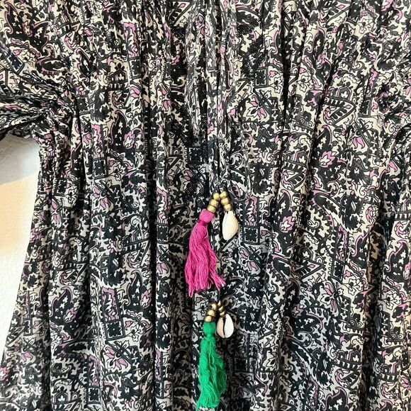 DAY Birger Et Mikkelsen Purple Black Tassel Tie Tunic Blouse Women's 36 Small - Picture 6 of 6